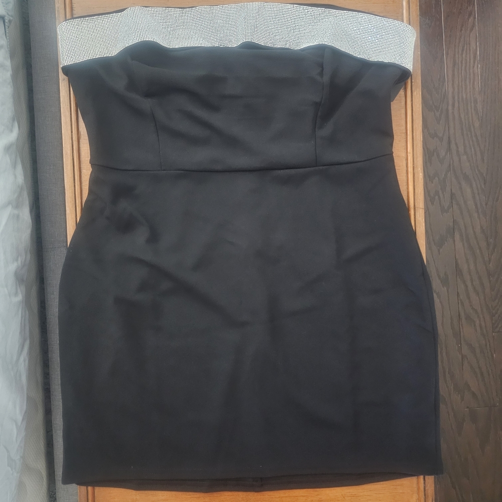 Lulu's Black Rhinestone Strapless Mini Dress - Picture 3 of 9